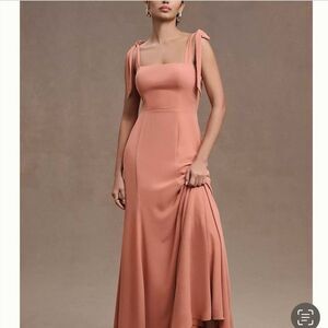 NWT Anthropologie BHLDN Clara ShoulderTie Square-Neck Georgette Gown Pink Sedona